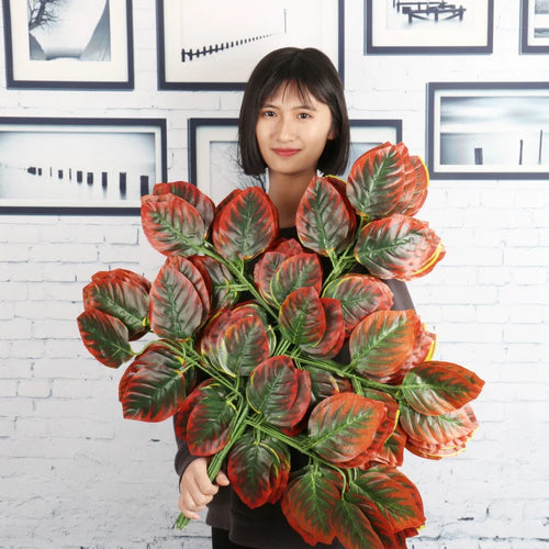 Set of 12 artificial maple leaves for autumn decoration - vue 5 sur 19