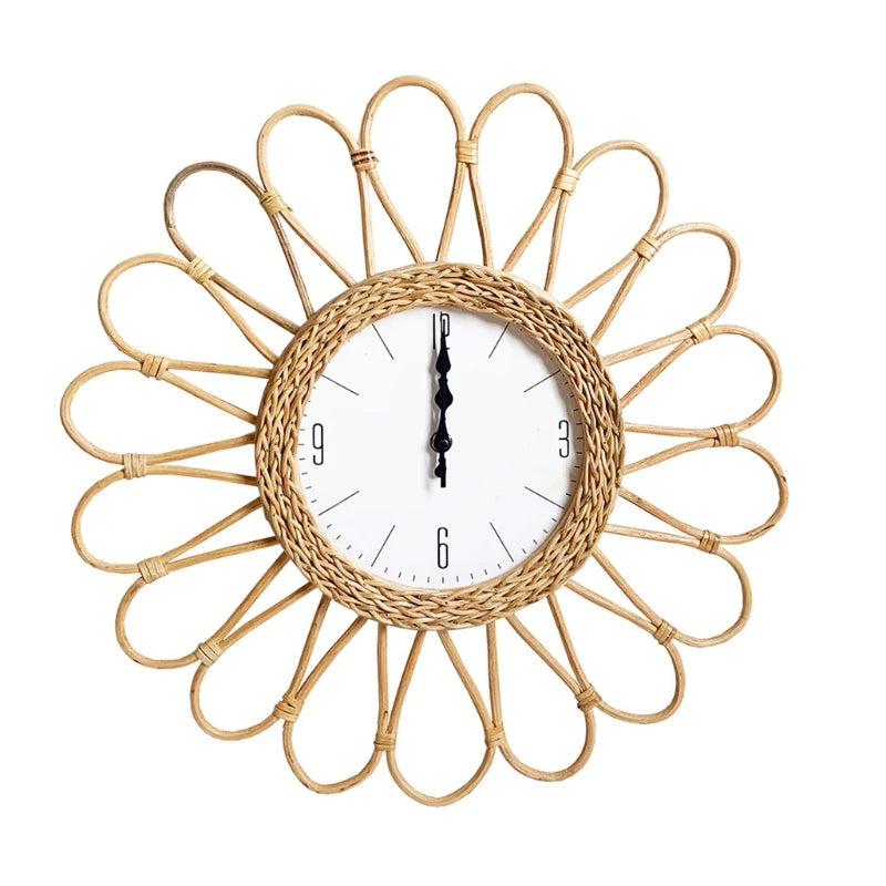 simple design woven rattan wall clock for hanging - vue 11 sur 11