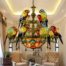 Tiffany stained glass chandelier with parrot bird design for elegant interiors