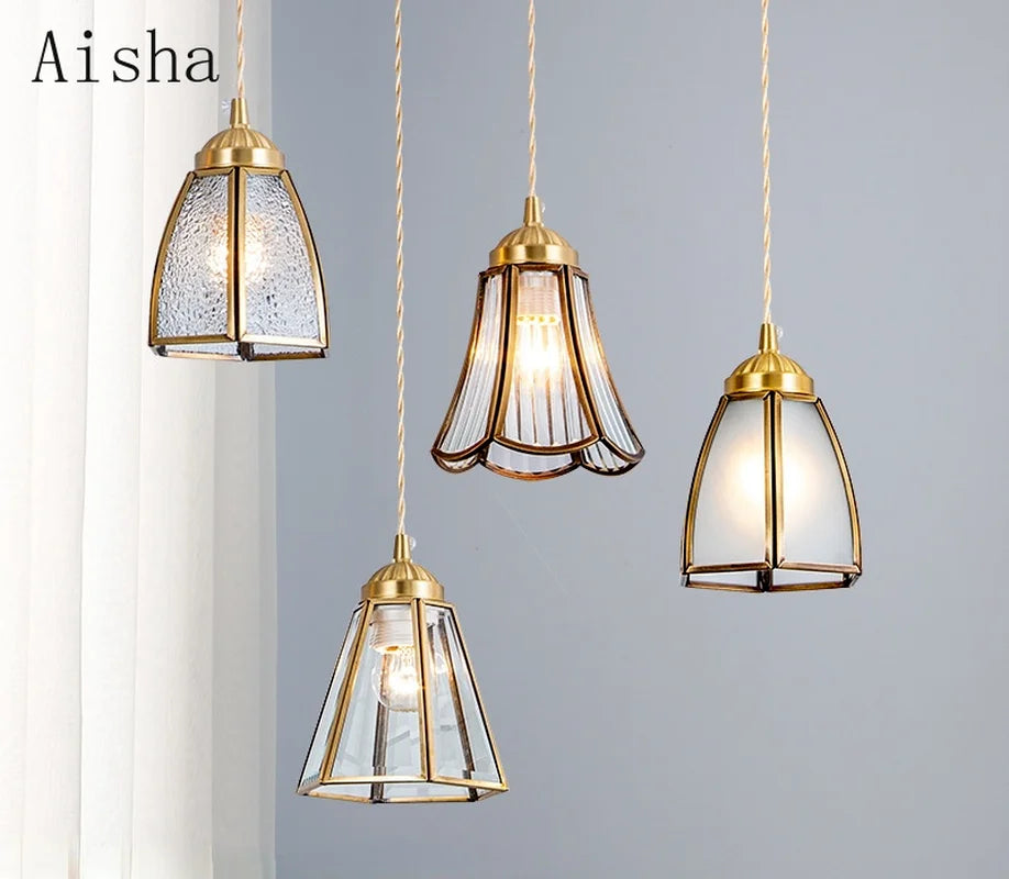 Vintage Japanese glass and copper pendant light nordic design