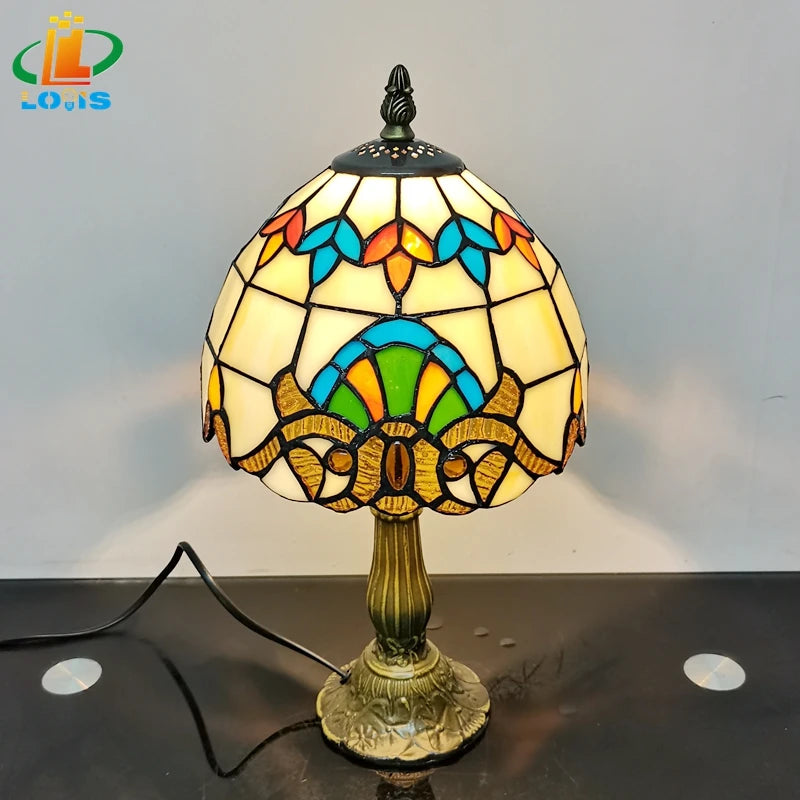 European baroque style tiffany table lamp in antique glass