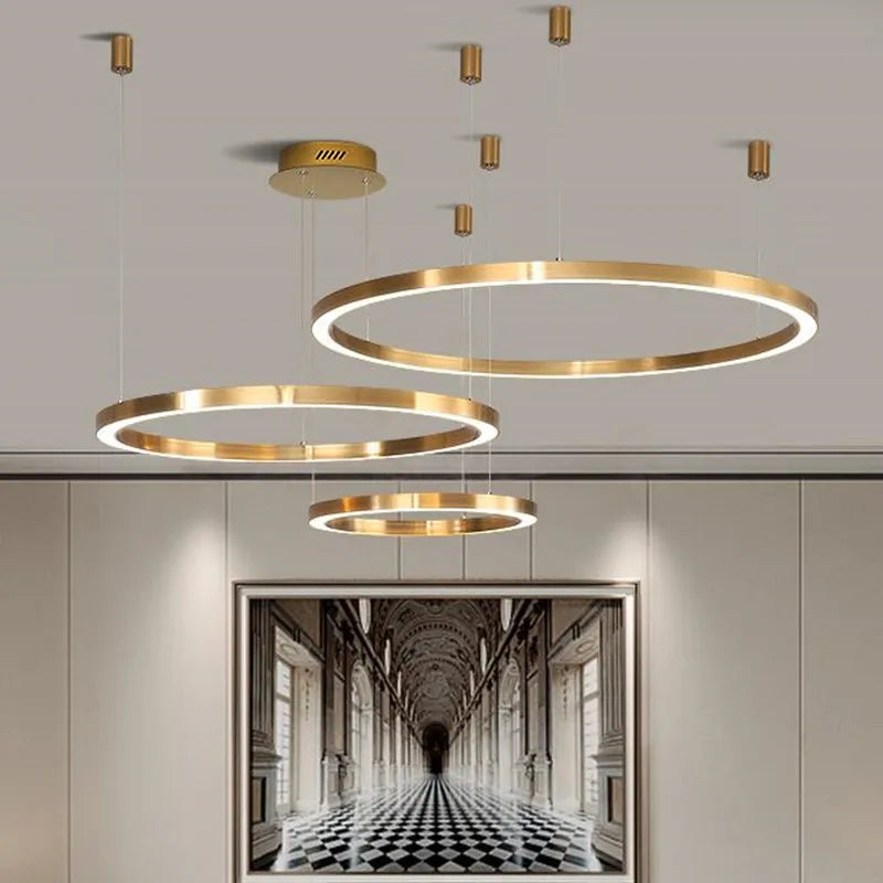 Modern LED ceiling light with brushed gold ring - vue 5 sur 12