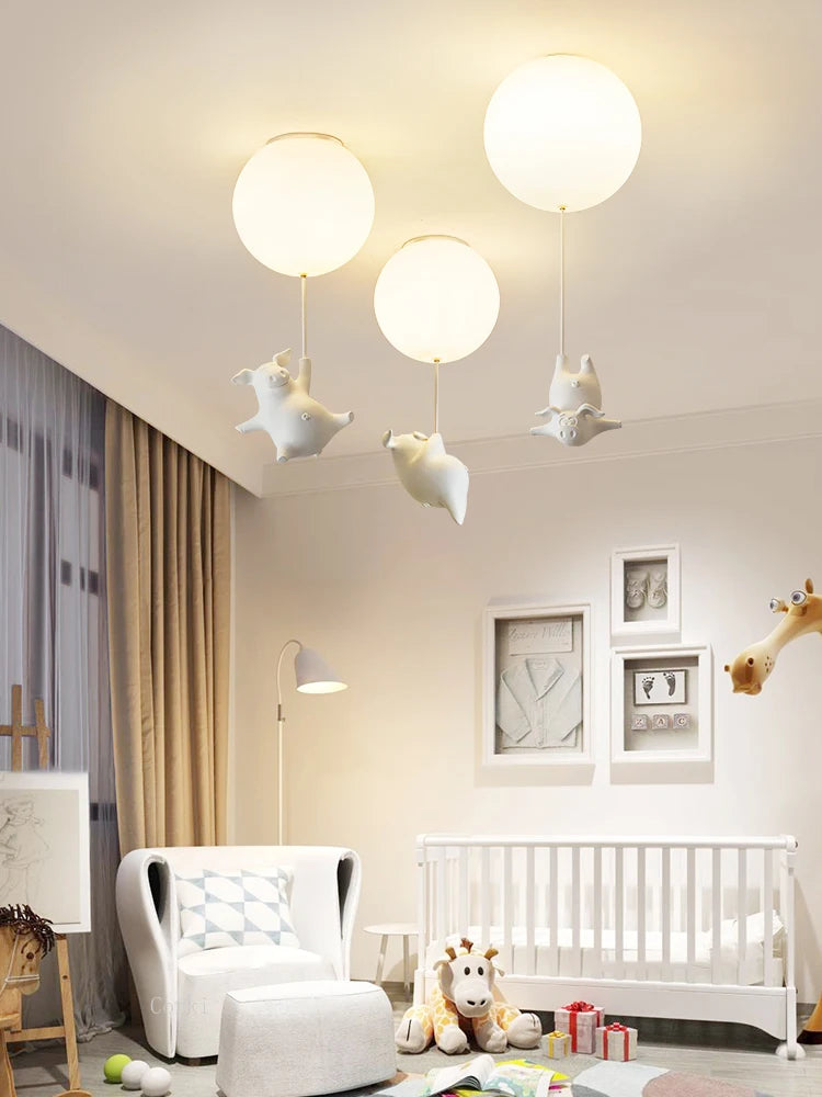 flying pig led ceiling light for children's decoration - vue 4 sur 16