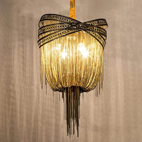 lustre à pampilles en aluminium design industriel à led - vue 2 sur 9