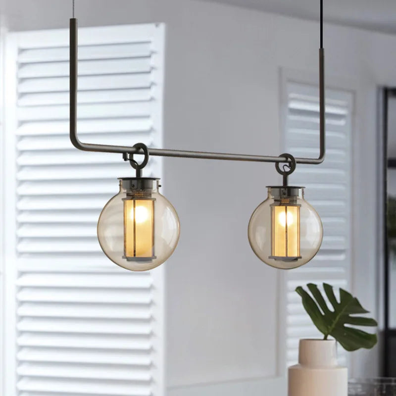 Industrial metal and glass art deco chandelier for bar and restaurant