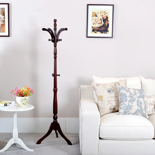 solid wood tripod coat rack for bag clothes and accessories - vue 4 sur 7