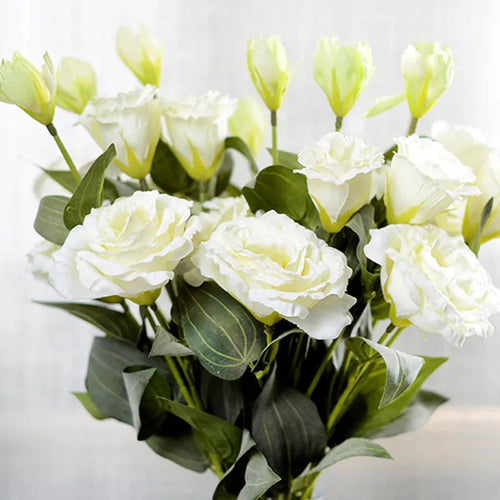 Artificial eustoma silk flowers for weddings, set of 3 branches - vue 3 sur 11