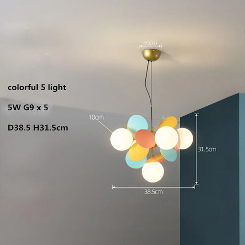 Colourful acrylic glass globe LED chandelier for children - vue 10 sur 24