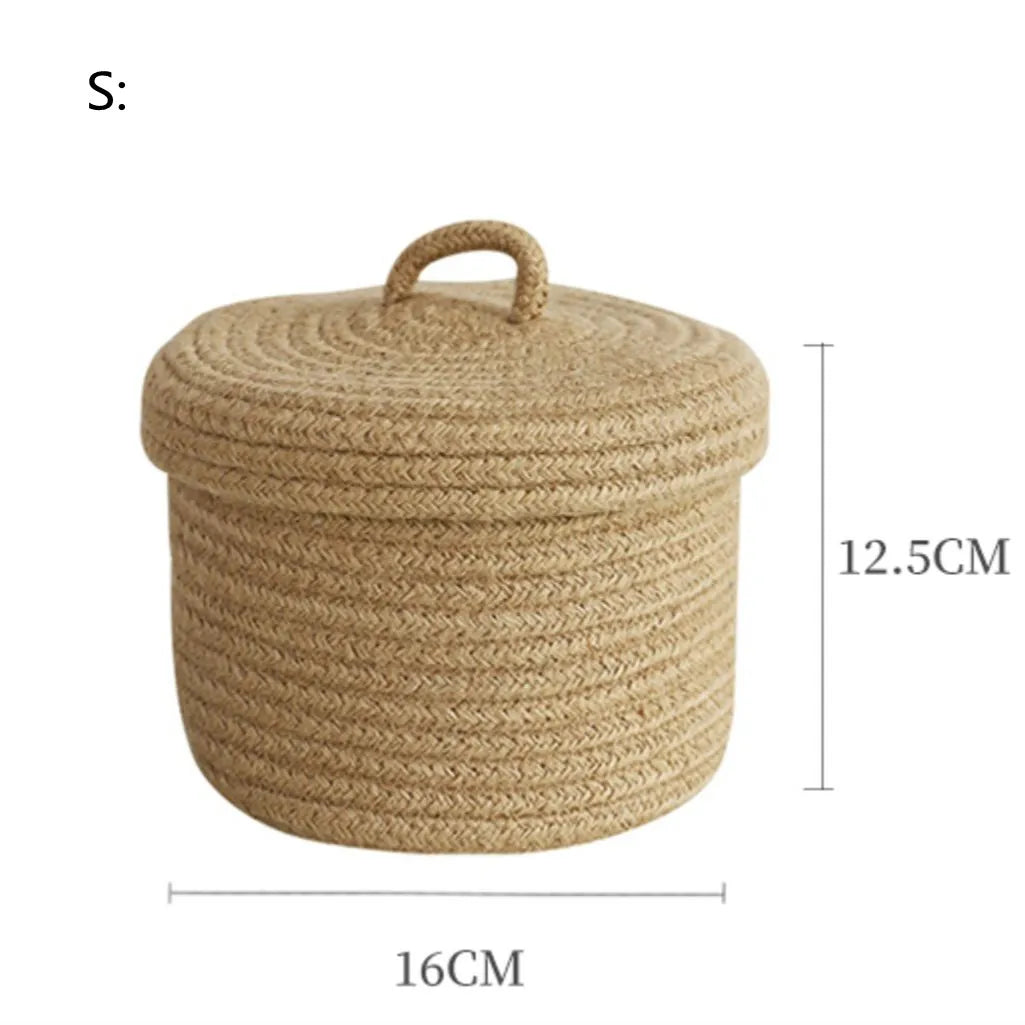 Cosmetics Storage Box, Jute Woven Basket, Tabletop Key, Remote Control Container, Snack Case with Cover Organizer, ECO Friendly - vue 10 sur 11