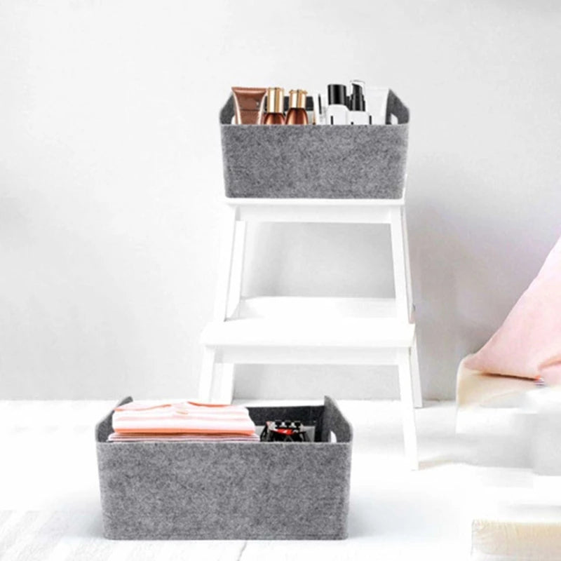 HOT-2Pcs Felt Storage Basket/Bin with Handles, Collapsible & Convenient Storage Solution - vue 6 sur 7