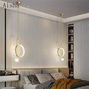 Nordic-style round metal pendant with decorative acrylic ring
