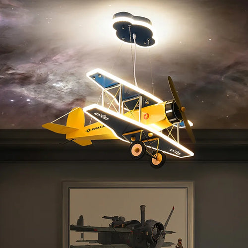Modern children's bedroom LED airplane chandelier - vue 4 sur 6