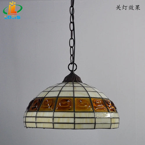 European style brick chandelier with antique Tiffany glass lampshade - vue 7 sur 6