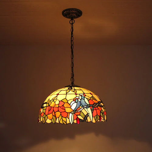 Retro stained glass chandelier for café and restaurant - vue 3 sur 8