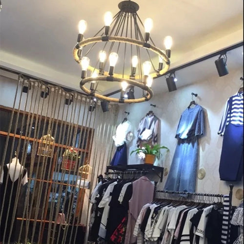 Gzmj vintage industrial hemp rope pendant light - vue 5 sur 9
