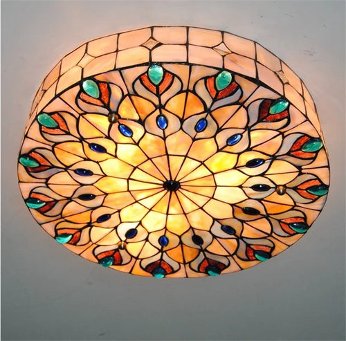 Creative Mediterranean shell peacock tail ceiling light - vue 3 sur 6