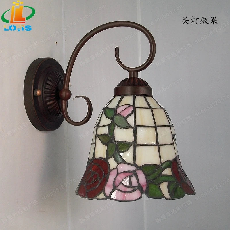 Antique rose tiffany style wall light for elegant decorative lighting - vue 3 sur 5