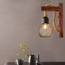 Vintage industrial LED wooden and rope wall light