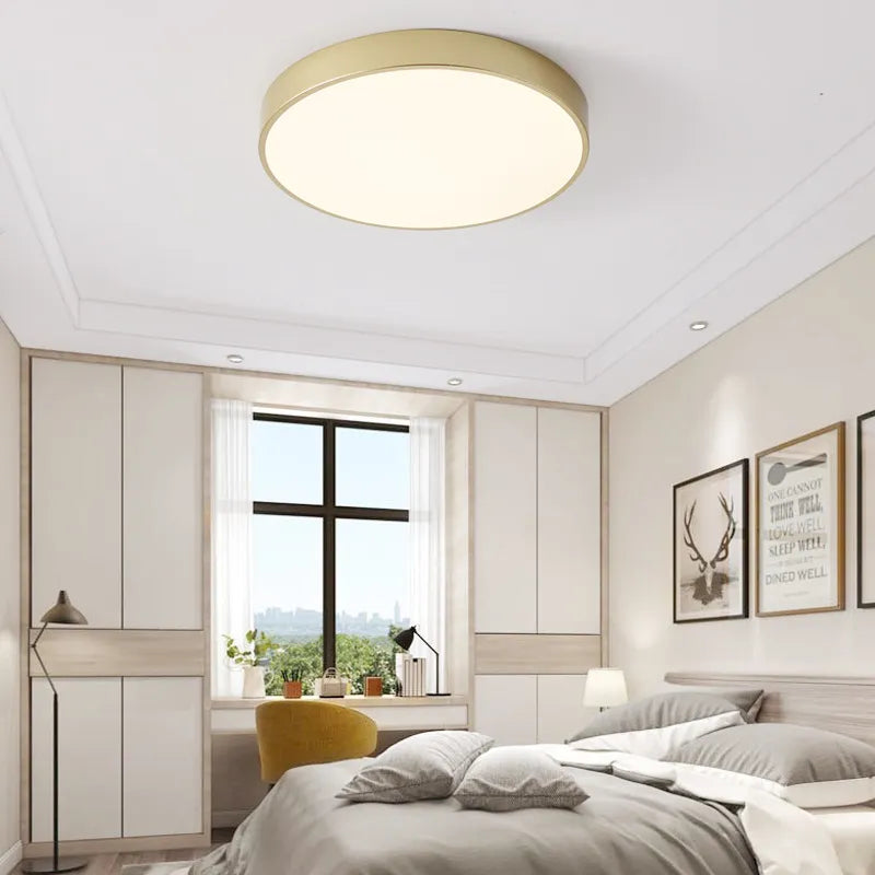 Ultra-slim 5 cm gold LED ceiling light modern round surface mount remote control for foyer and bedroom - vue 8 sur 9