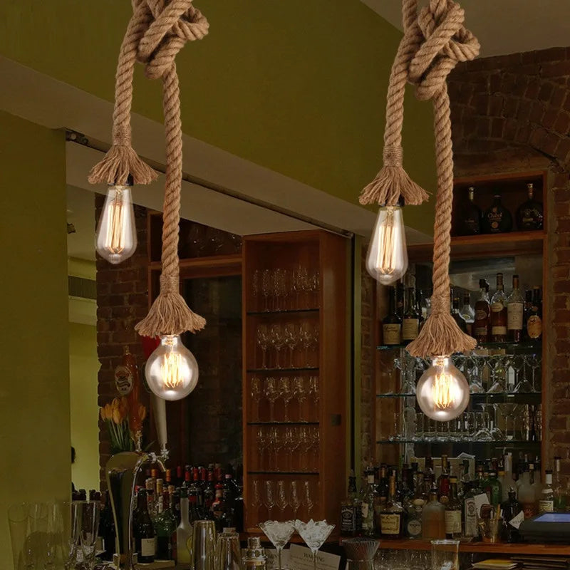Vintage industrial loft pendant lamp with rope - vue 5 sur 6
