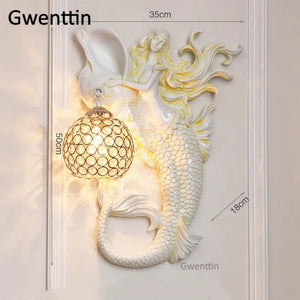 applique murale sirène en résine européenne avec lumière LED décorative