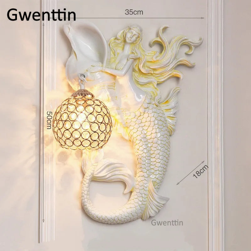 European resin mermaid wall light with decorative LED