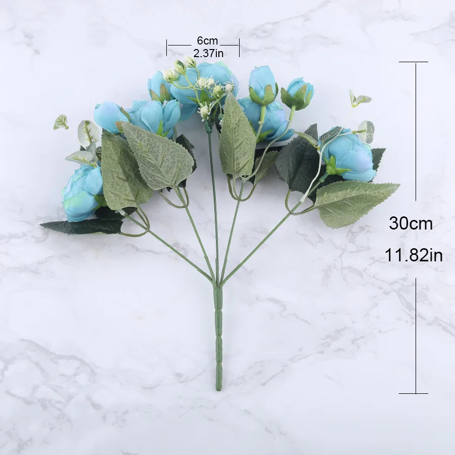 Artificial silk peony flower bouquet for indoor decoration - vue 5 sur 18