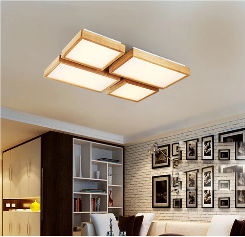Square wooden LED ceiling light Nordic style - vue 3 sur 6