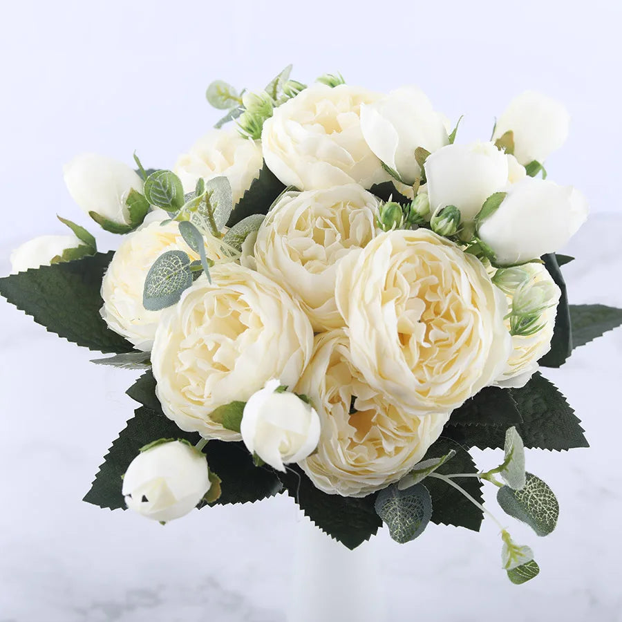 Artificial silk peony flower bouquet for indoor decoration - vue 16 sur 18