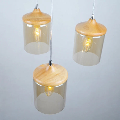 gzmj simple glass and wood pendant light - vue 2 sur 8