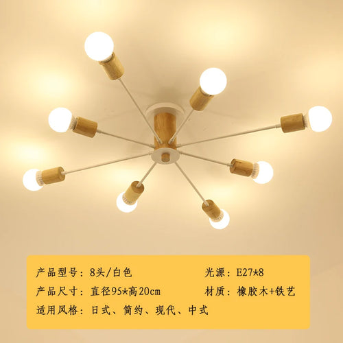 Modern solid wood LED ceiling light with creative Nordic design - vue 10 sur 12