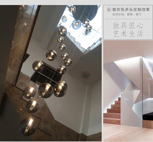 Modern designer glass LED chandelier for staircase - vue 6 sur 8