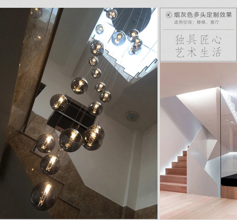 Modern designer glass LED chandelier for staircase - vue 5 sur 8
