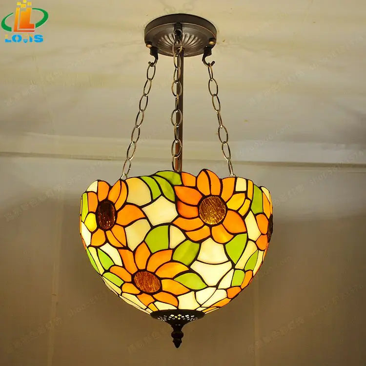 Tiffany glass sunflower chandelier for retro decor - vue 3 sur 5