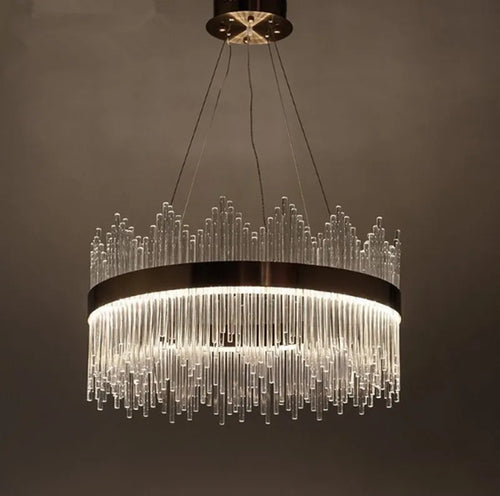 Luxury modern crystal pendant light with gold glass rods - vue 3 sur 6