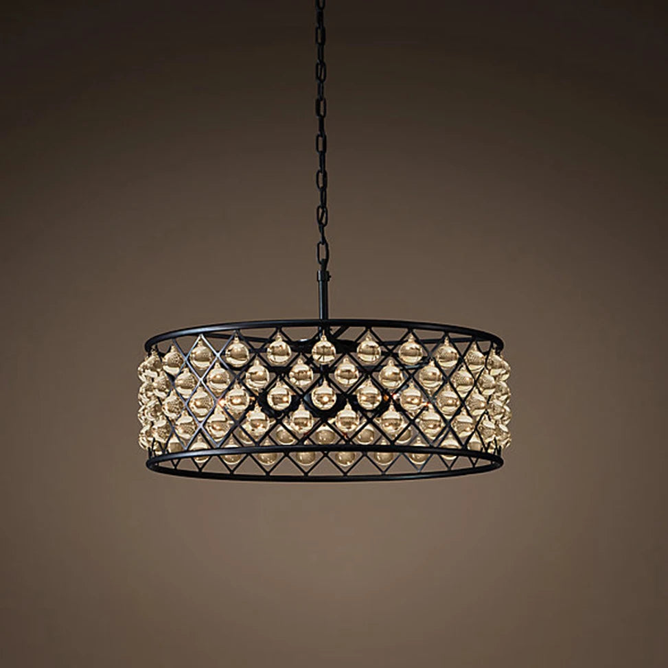 Retro iron and crystal LED pendant light - vue 3 sur 6