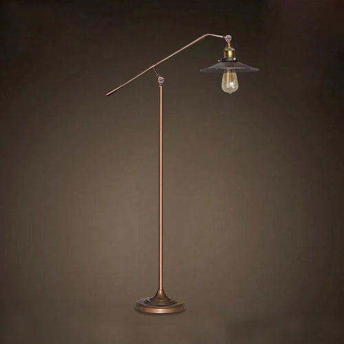 Vintage industrial wrought iron long arm floor lamp - vue 4 sur 7
