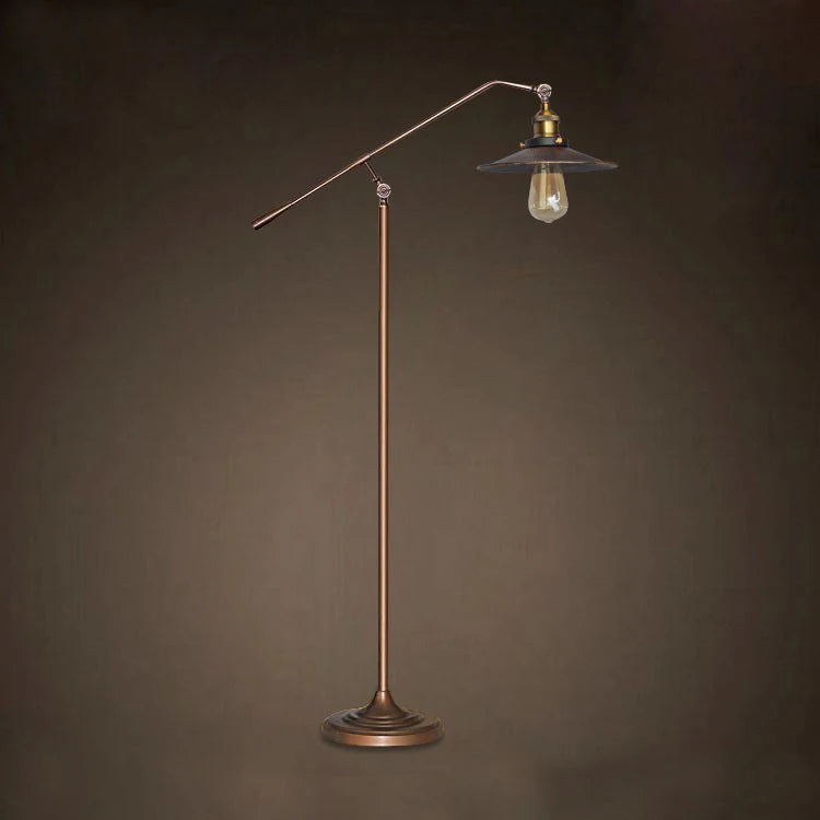 Vintage industrial wrought iron long arm floor lamp - vue 3 sur 7