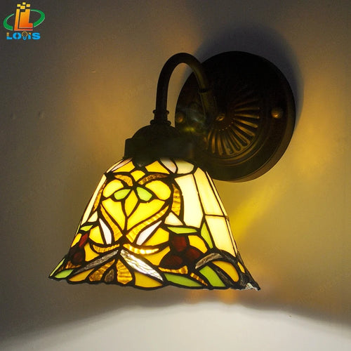 Antique tiffany wall light with floral motif for decorative lighting - vue 3 sur 6