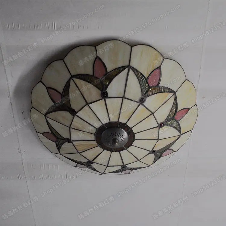 Antique glass ceiling light in Tiffany style for modern decor - vue 5 sur 5