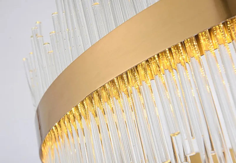Luxury modern crystal pendant light with gold glass rods - vue 5 sur 6