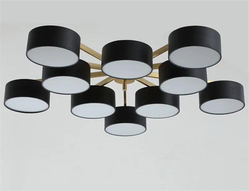 Modern LED ceiling light 5 or 10 heads round acrylic metal design - vue 8 sur 8
