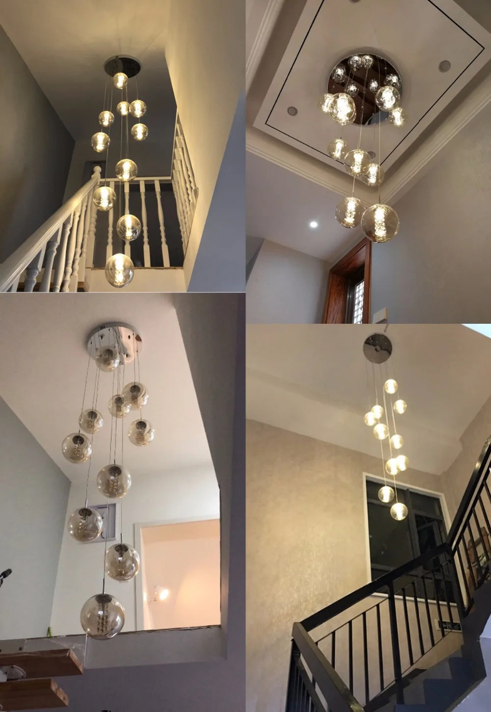 Modern designer glass LED chandelier for staircase - vue 6 sur 8