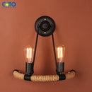 Vintage hemp rope and iron double head wall light