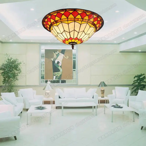 Minimalist stained glass ceiling light American style for children - vue 3 sur 6