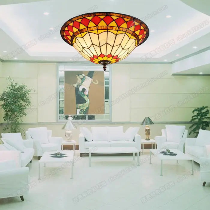 Minimalist stained glass ceiling light American style for children - vue 3 sur 6