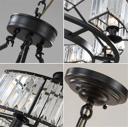 Wrought iron and crystal chandelier in retro industrial style - vue 4 sur 6