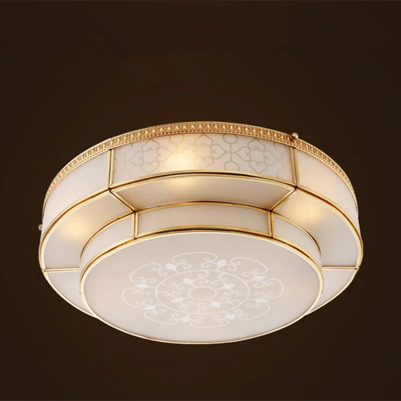 Vintage round metal ceiling light with copper glass shade - vue 4 sur 6