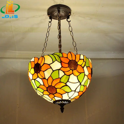Tiffany glass sunflower chandelier for retro decor