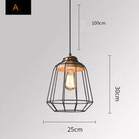 Retro wooden and iron cage pendant light for bar or café